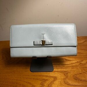 Ferragamo Blue Leather Women's Long Snap Wallet